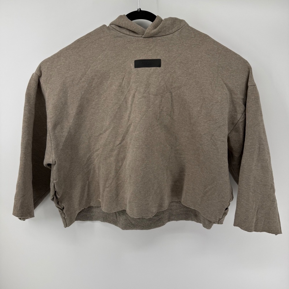 Fear of God Essentials Men Brown Cropped Raw Hem Fleece Hoodie Medium Gym Wear